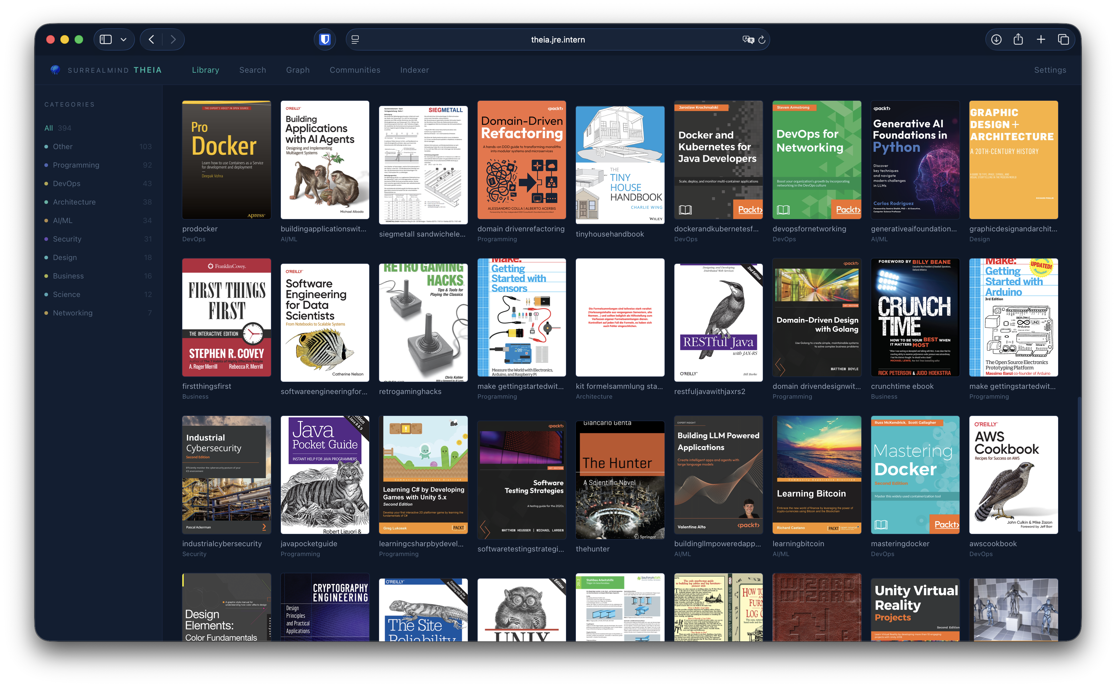 Theia Library — 394 indexierte Bücher und Dokumente, semantisch verknüpft